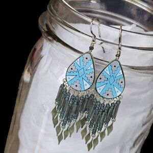 Southwest Handpainted Dreamcatcher Turquoise Earrings Silver‎ Chandelier